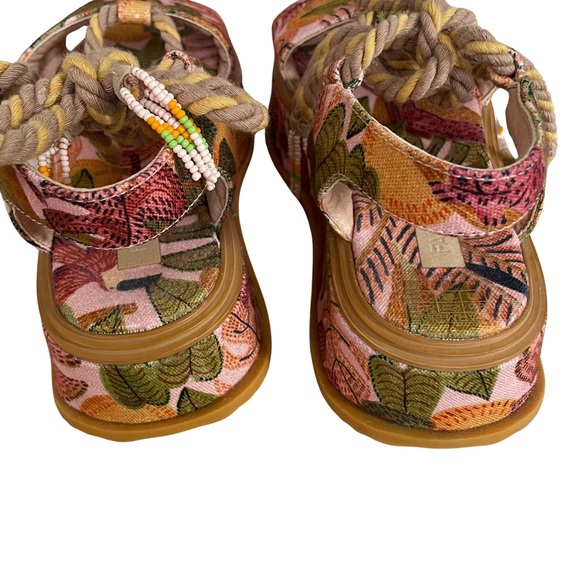 FARM Rio Summer Dream Pink & Orange Tropical Canvas Flatform Sandal. Size 8. New - Picture 4 of 8